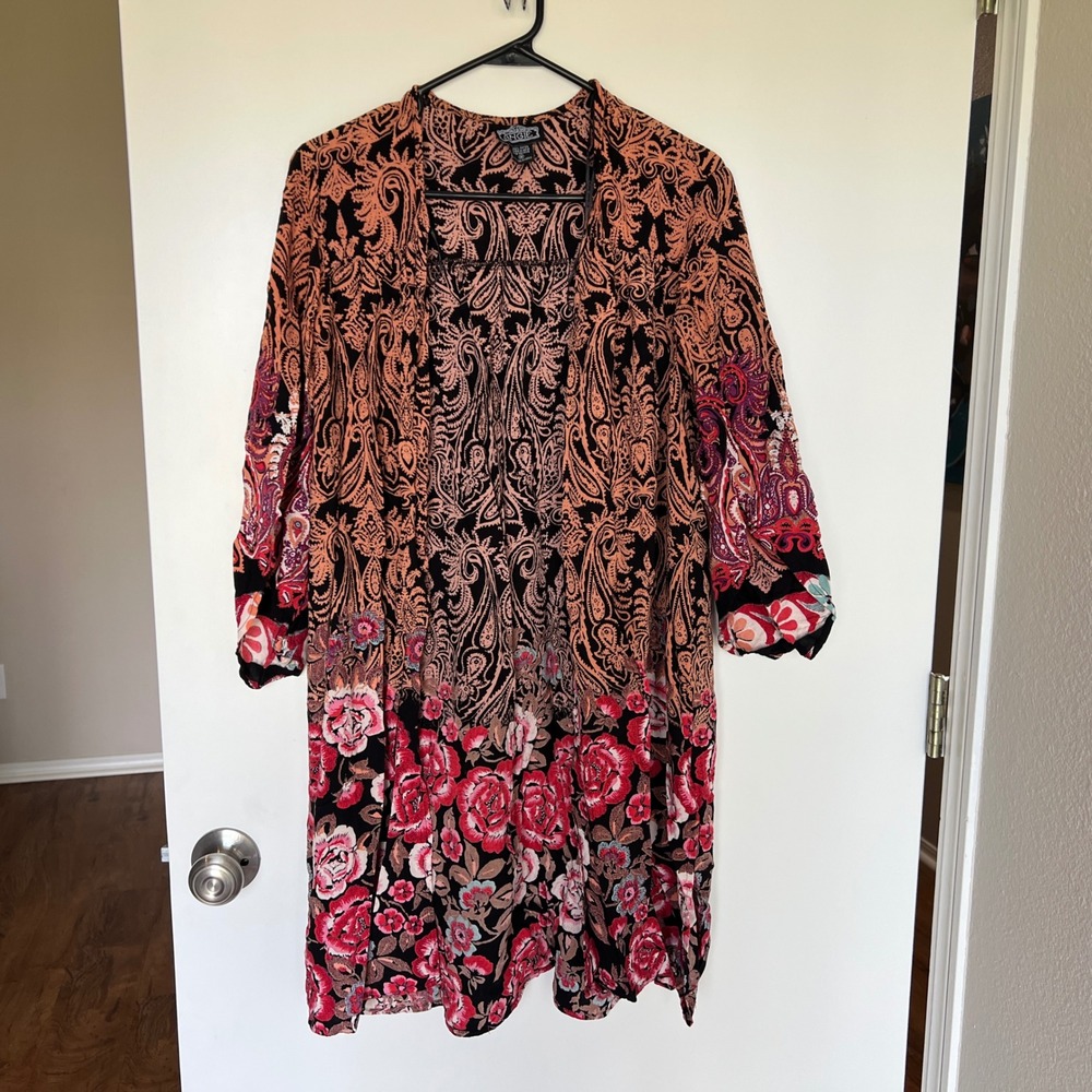 Angie Kimono Womens M Pink Floral Paisley Open Front Duster Whimsigoth Boho